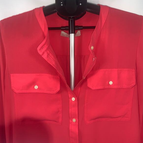 Loft Women's Coral Blouse Medium 3/4 Button - Picture 2 of 6